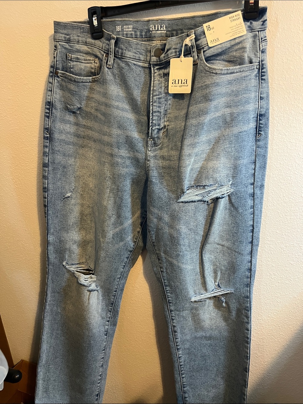 a.n.a Light Blue Distressed high rise straight Jeans